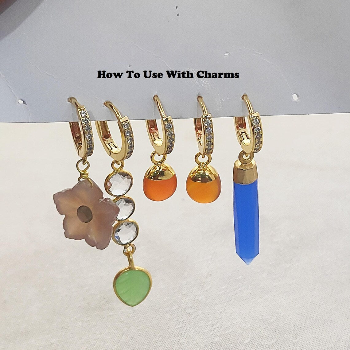 Gold Plated CZ Huggie Hoop Earring Findings Cubic Zirconia Leverback Hoops for Jewelry Making- Selling Per Pair