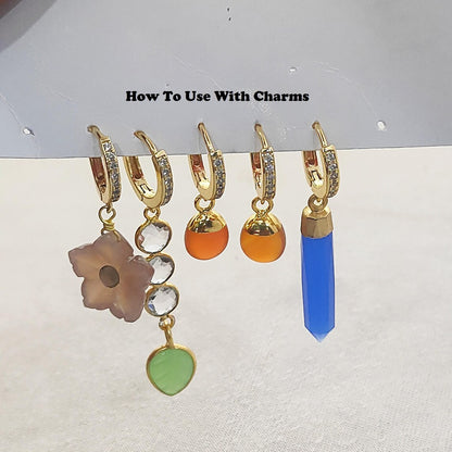 Gold Plated CZ Huggie Hoop Earring Findings Cubic Zirconia Leverback Hoops for Jewelry Making- Selling Per Pair