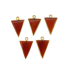 Gold Plated Carnelian Triangle Pendant Connector Smooth Polished Gemstone Charm for Jewelry Making- Selling Per Piece