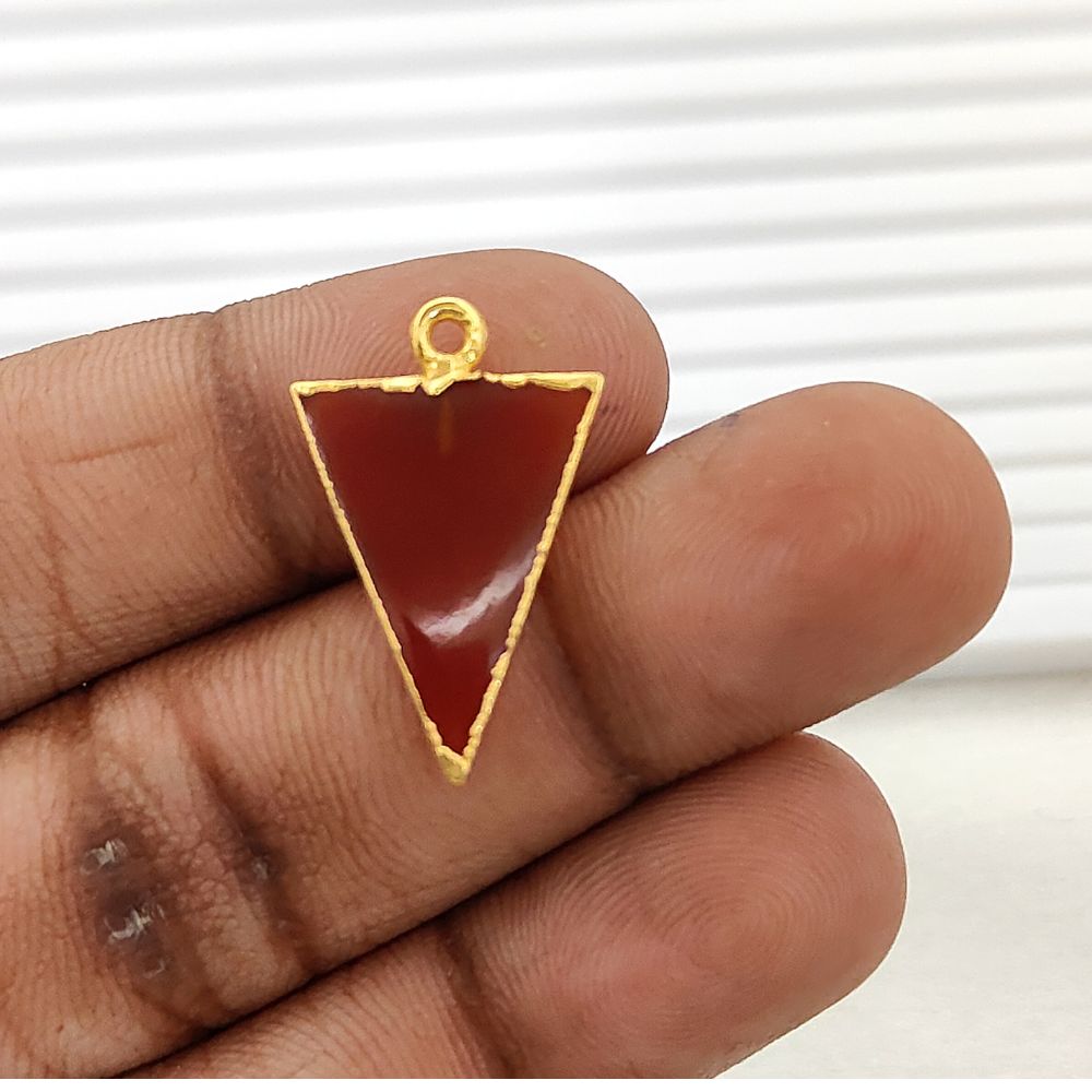 Gold Plated Carnelian Triangle Pendant Connector Smooth Polished Gemstone Charm for Jewelry Making- Selling Per Piece