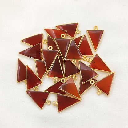 Gold Plated Carnelian Triangle Pendant Connector Smooth Polished Gemstone Charm for Jewelry Making- Selling Per Piece