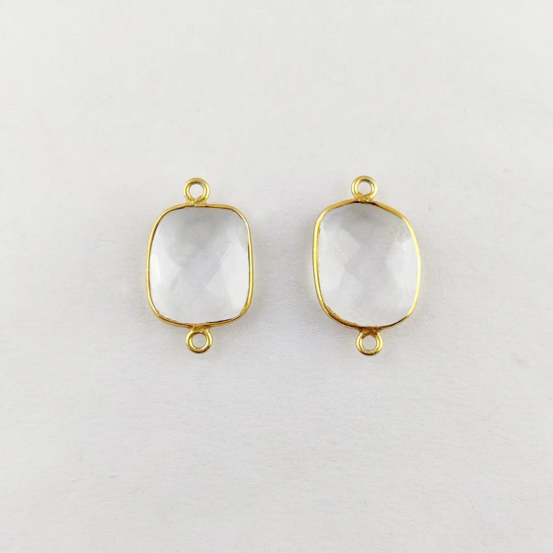 Natural Clear Quartz Free Form Connector, 12–15mm Gemstone in Gold Plated Bezel for Handmade Jewelry Making- Selling Per Piece