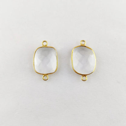 Natural Clear Quartz Free Form Connector, 12–15mm Gemstone in Gold Plated Bezel for Handmade Jewelry Making- Selling Per Piece