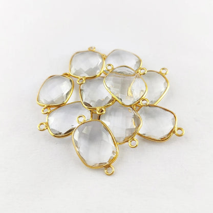Natural Clear Quartz Free Form Connector, 12–15mm Gemstone in Gold Plated Bezel for Handmade Jewelry Making- Selling Per Piece