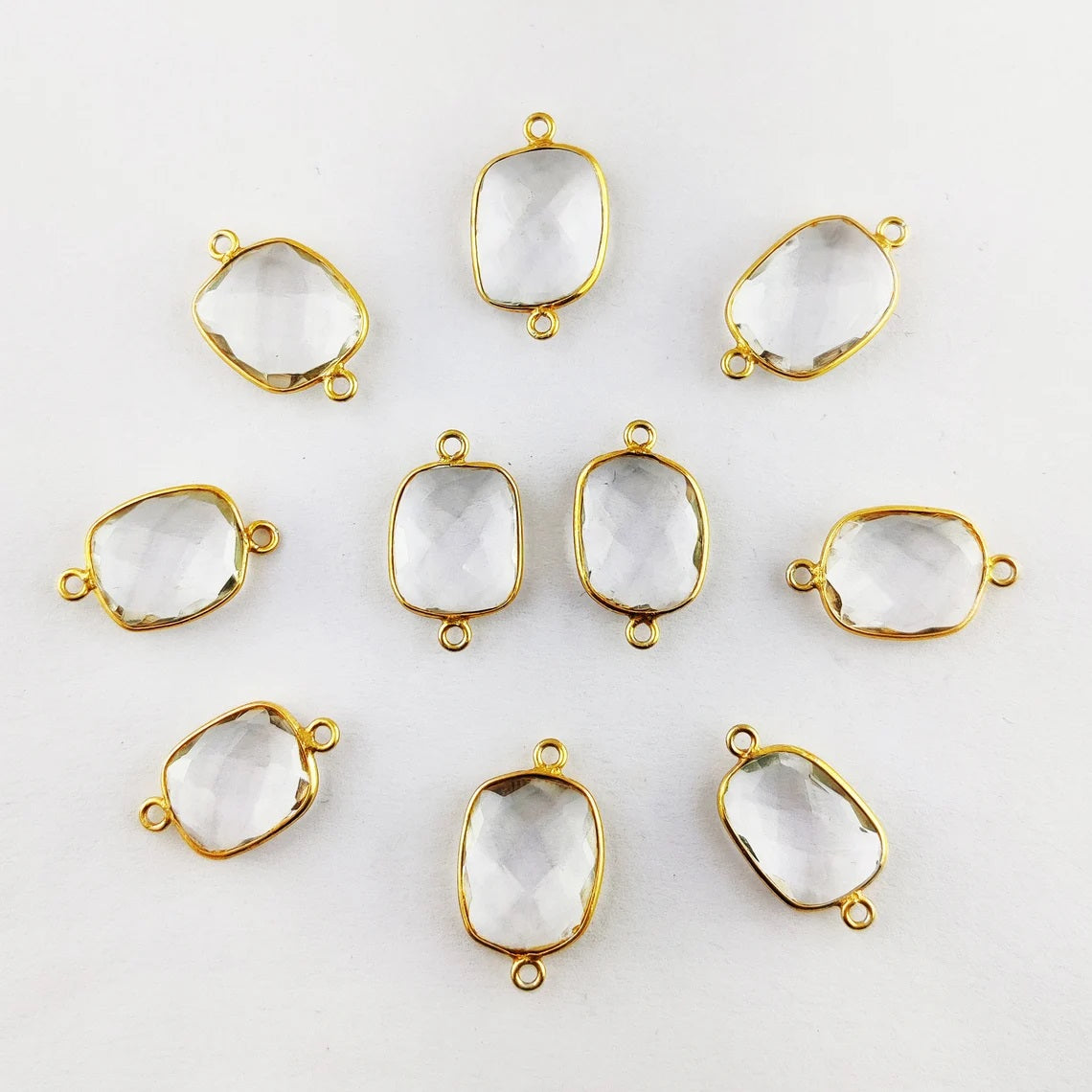Natural Clear Quartz Free Form Connector, 12–15mm Gemstone in Gold Plated Bezel for Handmade Jewelry Making- Selling Per Piece