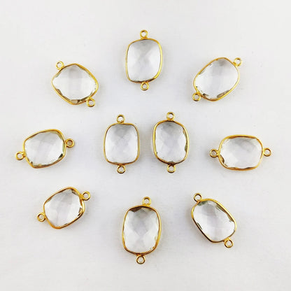 Natural Clear Quartz Free Form Connector, 12–15mm Gemstone in Gold Plated Bezel for Handmade Jewelry Making- Selling Per Piece