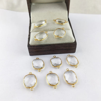 Natural Clear Quartz Free Form Connector, 12–15mm Gemstone in Gold Plated Bezel for Handmade Jewelry Making- Selling Per Piece