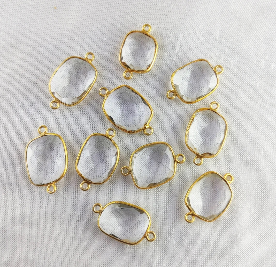 Natural Clear Quartz Free Form Connector, 12–15mm Gemstone in Gold Plated Bezel for Handmade Jewelry Making- Selling Per Piece
