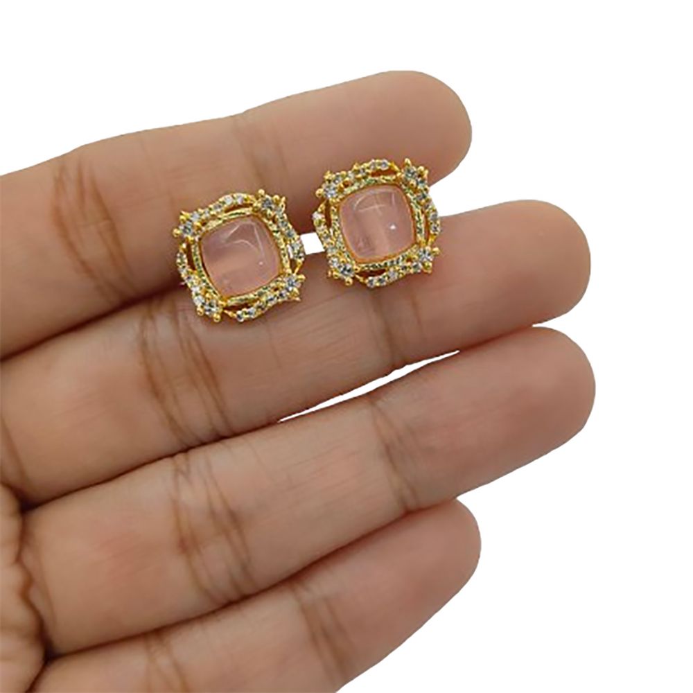 Gold Plated Cushion Cut Pink Rose Quartz Cufflinks for Men Handmade Formal Accessories for Weddings, Corporate Events & Office Parties – Selling Per Pair