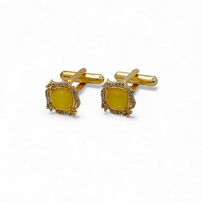 Gold Plated Cushion Cut Yellow Chalcedony Cufflinks for Men Handmade Formal Accessories for Weddings, Office, & Special Occasions – Selling Per Pair