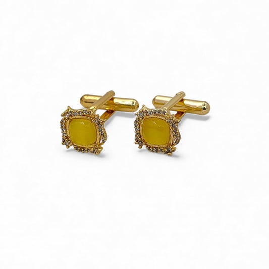 Gold Plated Cushion Cut Yellow Chalcedony Cufflinks for Men Handmade Formal Accessories for Weddings, Office, & Special Occasions – Selling Per Pair
