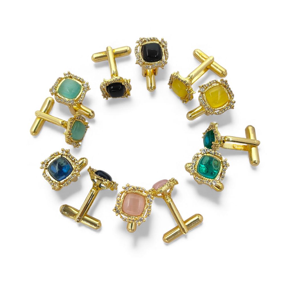 Gold Plated Cushion Cut Yellow Chalcedony Cufflinks for Men Handmade Formal Accessories for Weddings, Office, & Special Occasions – Selling Per Pair