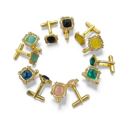 Gold Plated Cushion Cut Yellow Chalcedony Cufflinks for Men Handmade Formal Accessories for Weddings, Office, & Special Occasions – Selling Per Pair