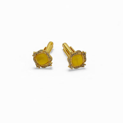 Gold Plated Cushion Cut Yellow Chalcedony Cufflinks for Men Handmade Formal Accessories for Weddings, Office, & Special Occasions – Selling Per Pair