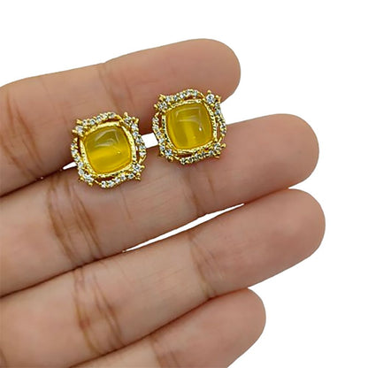 Gold Plated Cushion Cut Yellow Chalcedony Cufflinks for Men Handmade Formal Accessories for Weddings, Office, & Special Occasions – Selling Per Pair