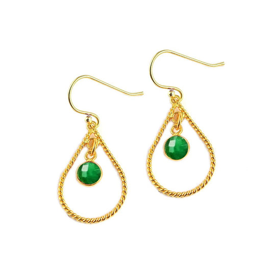 Emerald Earrings Gold Plated – Dainty Green Gemstone Dangles, May Birthstone Gift for Her – Sold as a Pair