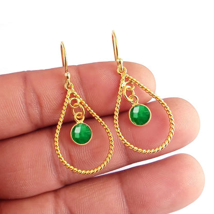 Dainty Emerald Earrings – Gold Plated Green Crystal Drops, Handmade May Birthstone Jewelry – Per Pair