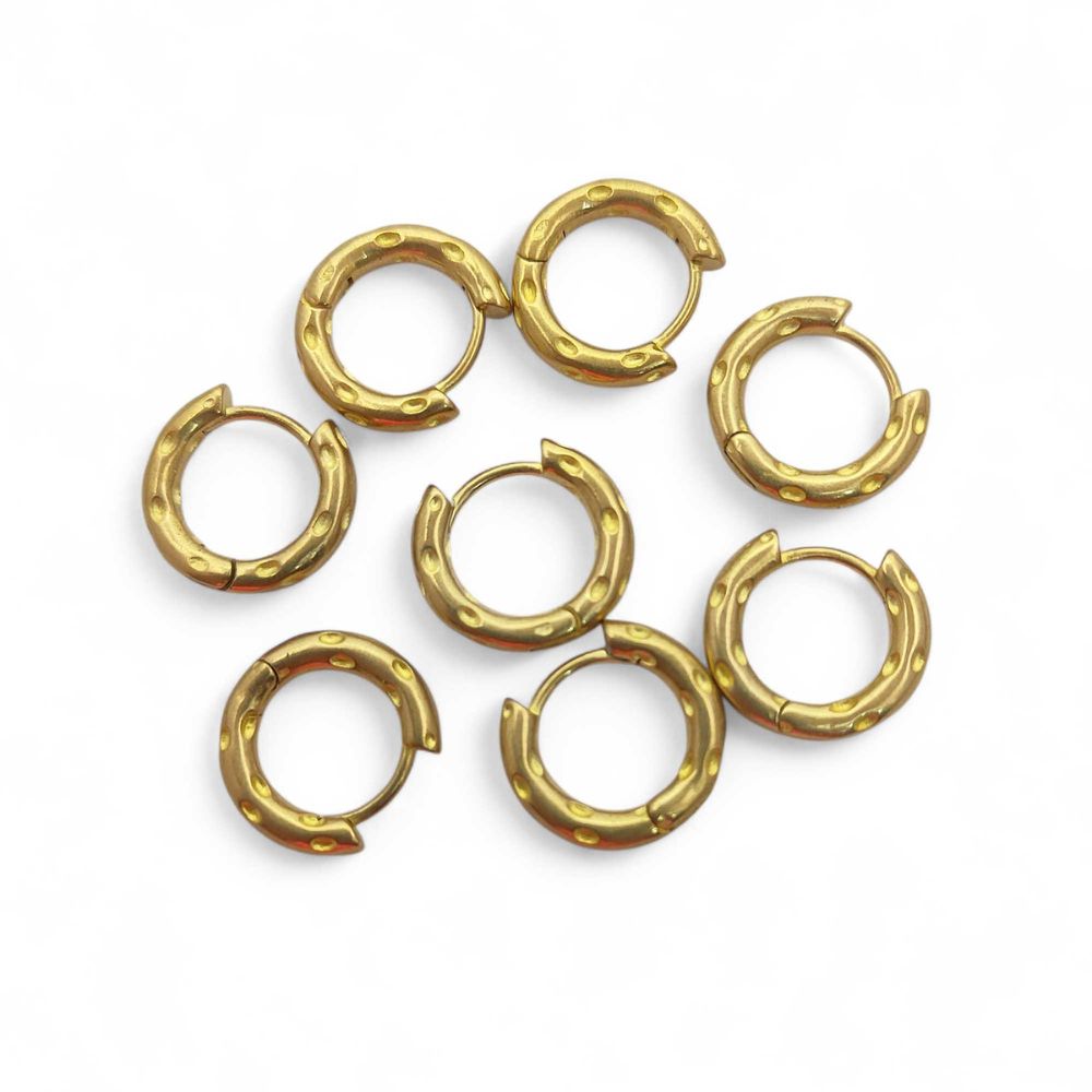 Gold Plated Hammered Hoop Earrings Chunky Minimalist Huggies for Daily Wear- Selling Per Pair