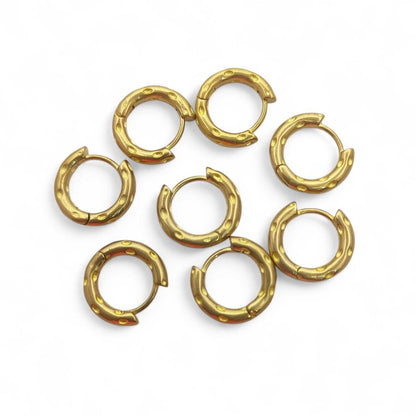 Gold Plated Hammered Hoop Earrings Chunky Minimalist Huggies for Daily Wear- Selling Per Pair