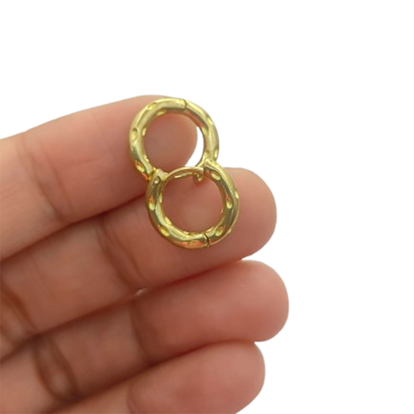 Gold Plated Hammered Hoop Earrings Chunky Minimalist Huggies for Daily Wear- Selling Per Pair