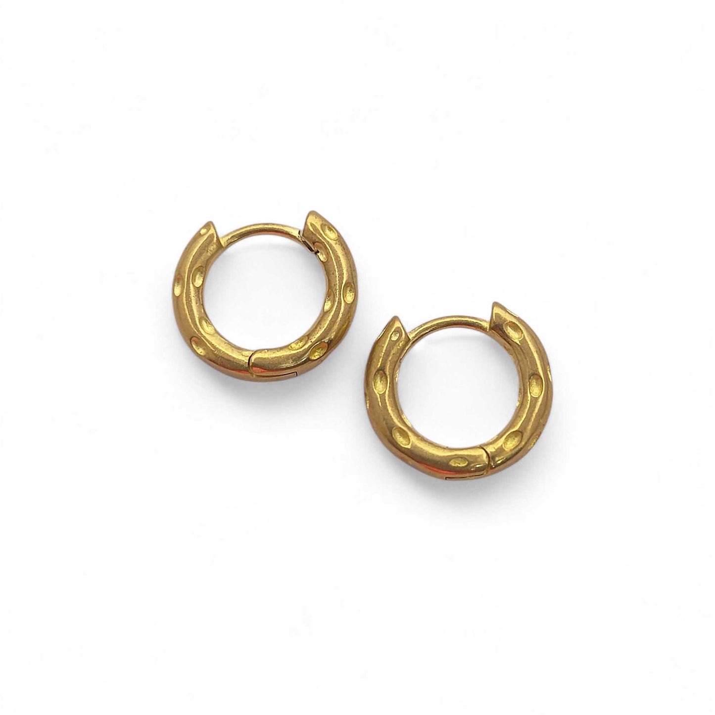 Gold Plated Hammered Hoop Earrings Chunky Minimalist Huggies for Daily Wear- Selling Per Pair