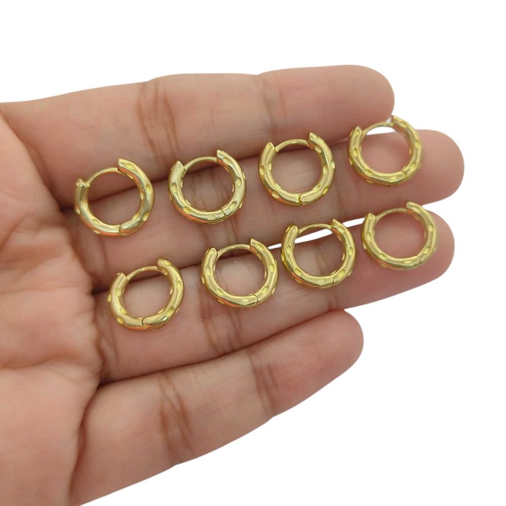 Gold Plated Hammered Hoop Earrings Chunky Minimalist Huggies for Daily Wear- Selling Per Pair