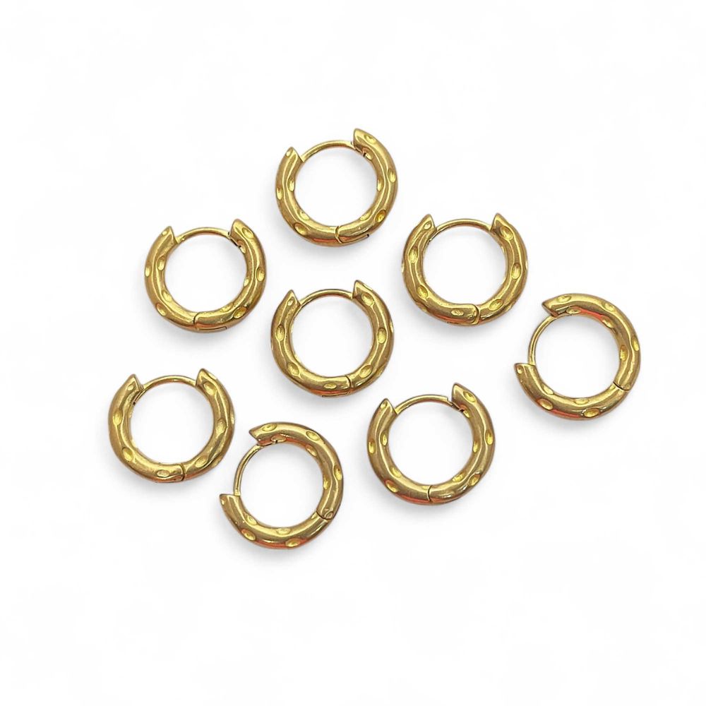 Gold Plated Hammered Hoop Earrings Chunky Minimalist Huggies for Daily Wear- Selling Per Pair