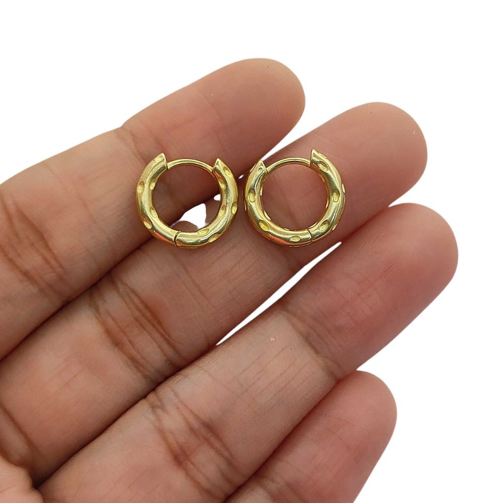 Gold Plated Hammered Hoop Earrings Chunky Minimalist Huggies for Daily Wear- Selling Per Pair