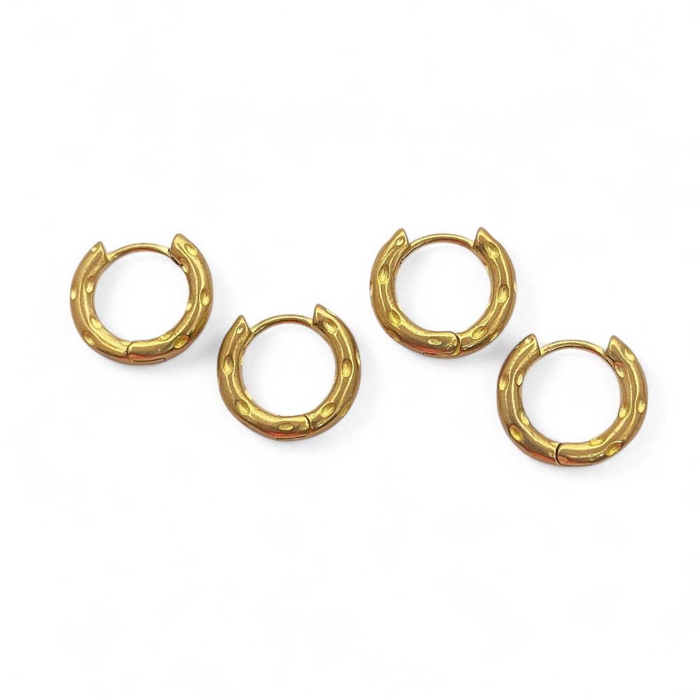 Gold Plated Hammered Hoop Earrings Chunky Minimalist Huggies for Daily Wear- Selling Per Pair