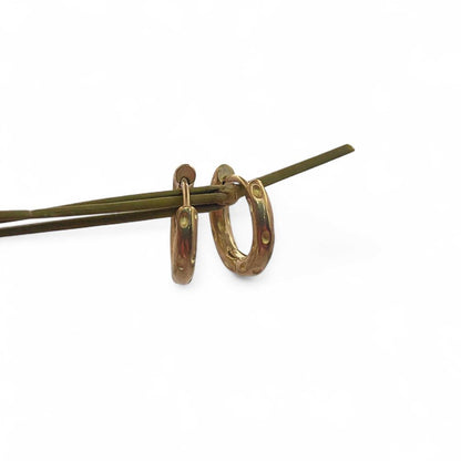 Gold Plated Hammered Hoop Earrings Chunky Minimalist Huggies for Daily Wear- Selling Per Pair