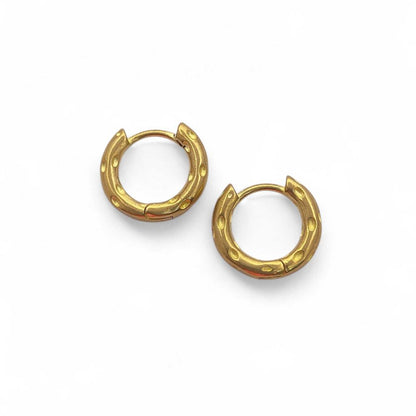 Gold Plated Hammered Hoop Earrings Chunky Minimalist Huggies for Daily Wear- Selling Per Pair