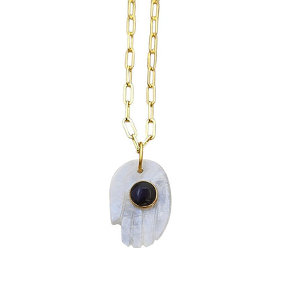 Gold Plated Hamsa Hand Rainbow Moonstone Pendant for Necklace Meaningful Boho Jewelry Gift- Selling Per Piece