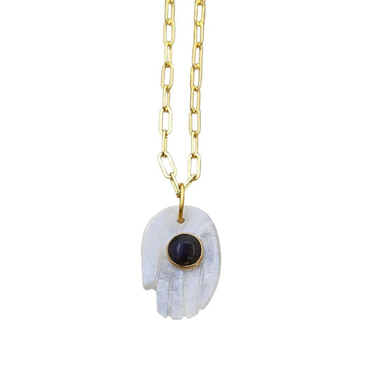 Gold Plated Hamsa Hand Rainbow Moonstone Pendant for Necklace Meaningful Boho Jewelry Gift- Selling Per Piece