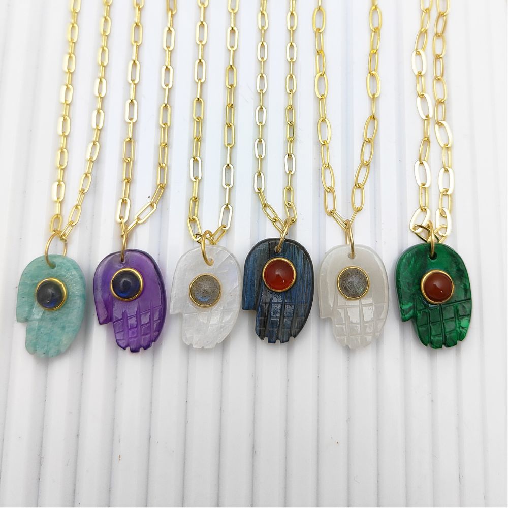 Gold Plated Hamsa Hand Rainbow Moonstone Pendant for Necklace Meaningful Boho Jewelry Gift- Selling Per Piece
