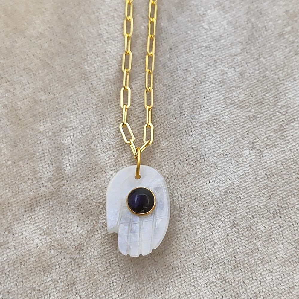 Gold Plated Hamsa Hand Rainbow Moonstone Pendant for Necklace Meaningful Boho Jewelry Gift- Selling Per Piece