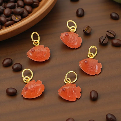 DIY Jewelry Gold Plated Carnelian Fish Charm Pendant