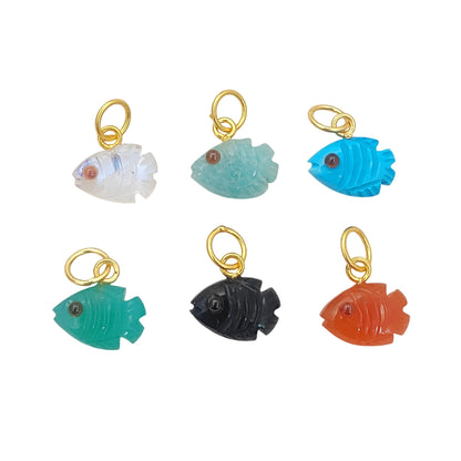 Gold Plated Mini Rainbow Moonstone Fish Pendant Natural Gemstone Charm for Handmade Jewelry- Selling Per Piece