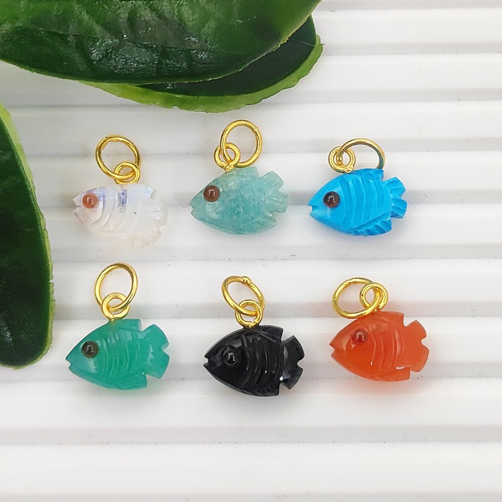 Gold Plated Mini Rainbow Moonstone Fish Pendant Natural Gemstone Charm for Handmade Jewelry- Selling Per Piece