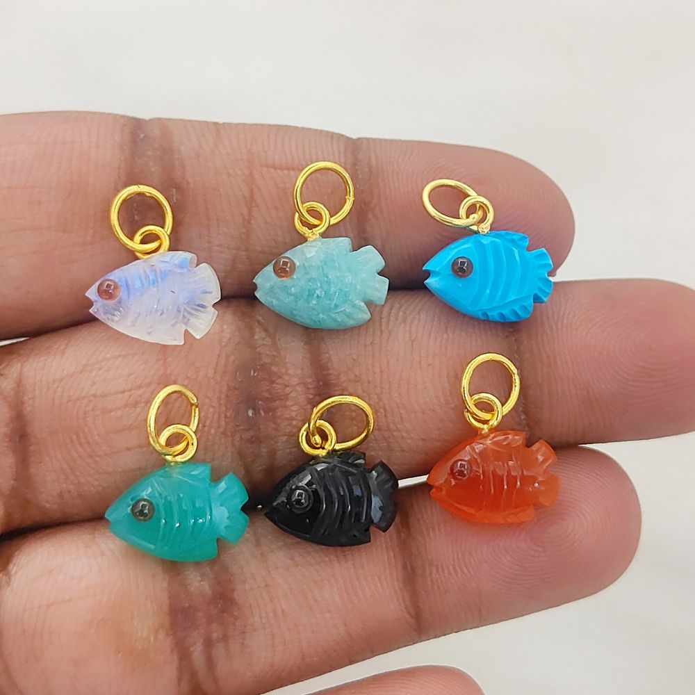 Gold Plated Mini Rainbow Moonstone Fish Pendant Natural Gemstone Charm for Handmade Jewelry- Selling Per Piece