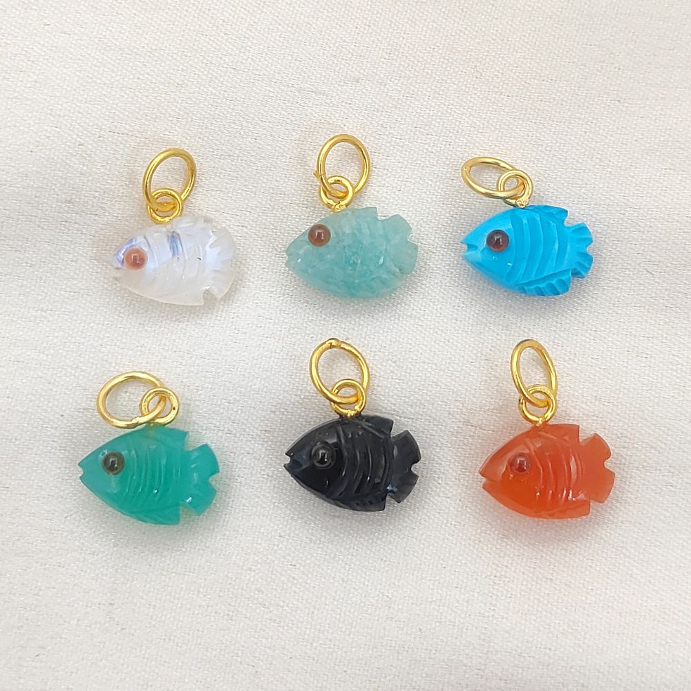 Gold Plated Mini Rainbow Moonstone Fish Pendant Natural Gemstone Charm for Handmade Jewelry- Selling Per Piece