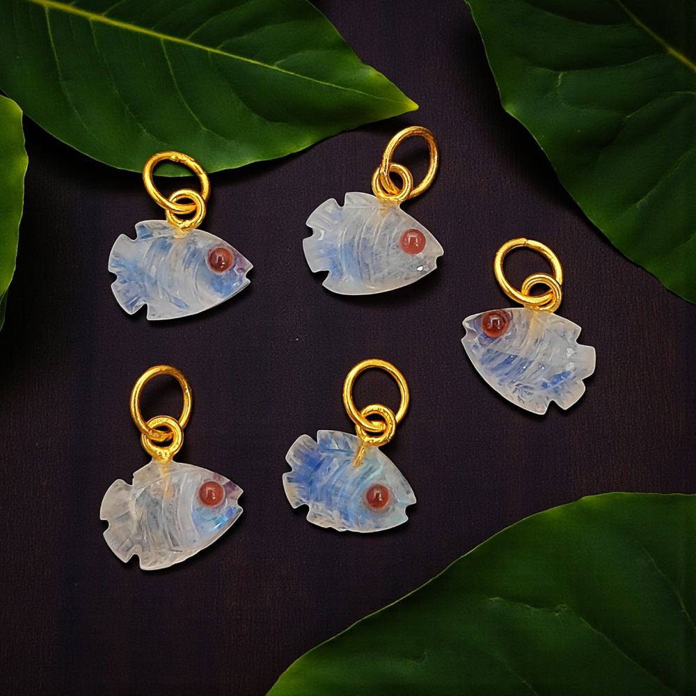 Natural Rainbow Moonstone Fish Charm for DIY Jewelry