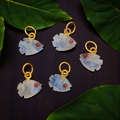 Natural Rainbow Moonstone Fish Charm for DIY Jewelry