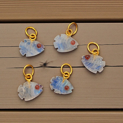 Mini Gemstone Fish Pendant with Shimmering Rainbow Moonstone