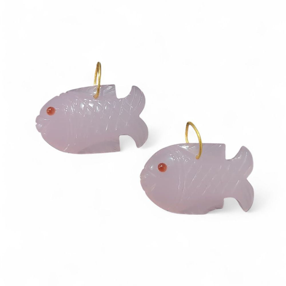 Gold Plated Pink Chalcedony Fish Gemstone Pendant Handmade Carved Crystal Charm for Craft Jewelry Projects- Selling Per Piece