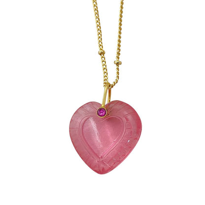 Gold Plated Pink Tourmaline Quartz Heart Necklace Hand Carved Gemstone Pendant with Fancy Pinch Bail Minimalist Layering Jewelry- Selling Per Piece