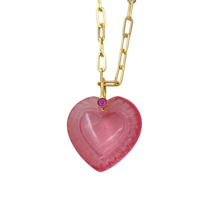 Gold Plated Pink Tourmaline Quartz Heart Necklace Hand Carved Gemstone Pendant with Fancy Pinch Bail Minimalist Layering Jewelry- Selling Per Piece