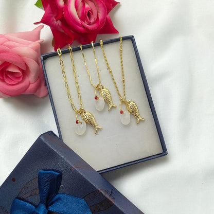 Gold Plated Rainbow Moonstone Fish Necklace, Tropical Beach Charm Pendant, Layered Ocean Inspired Jewelry for Women