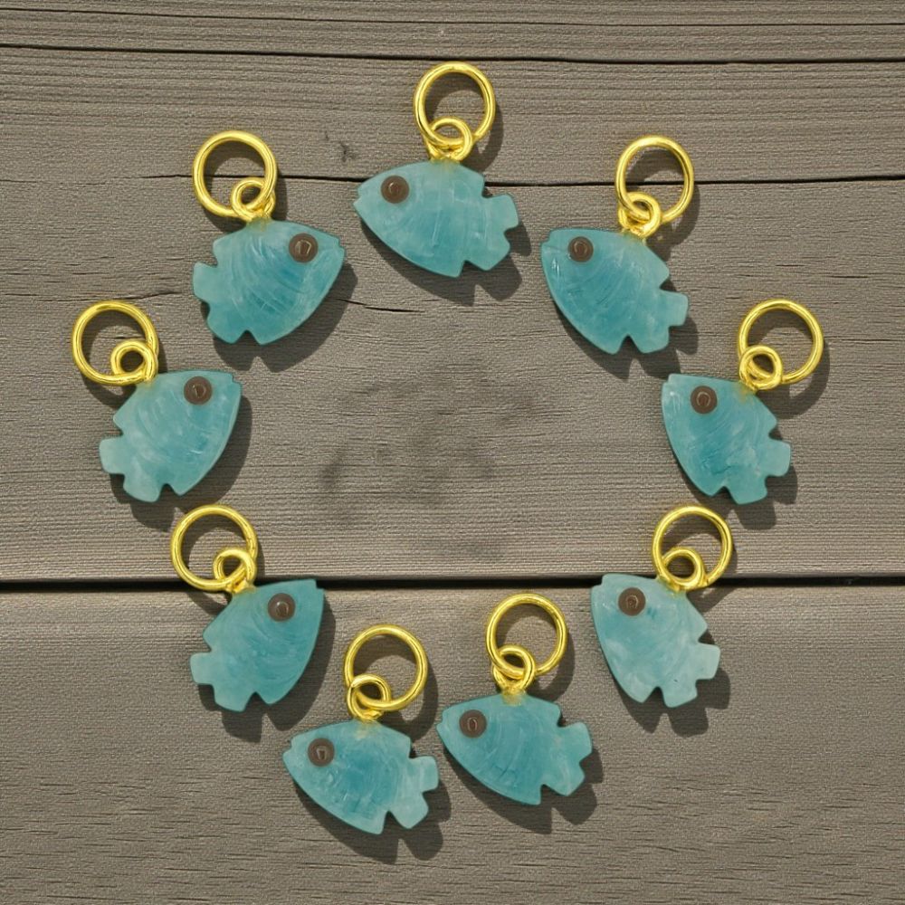 Gold Plated Silver Mini Amazonite Fish Pendant for Necklaces & Bracelets