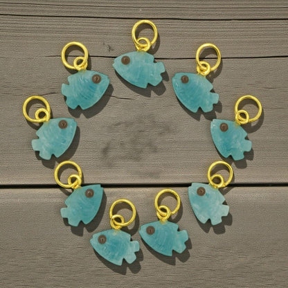 Gold Plated Silver Mini Amazonite Fish Pendant for Necklaces & Bracelets