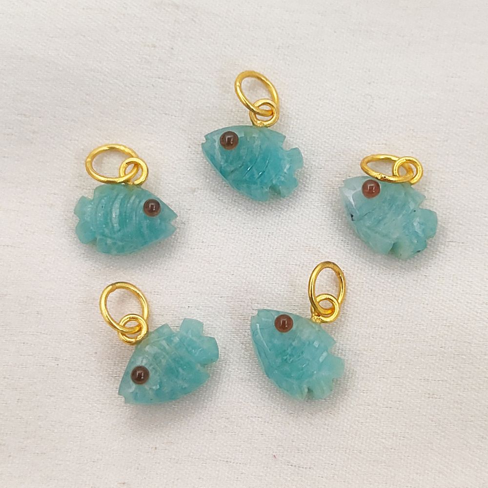 Close-Up of Handcrafted Amazonite Fish Pendant with Gold Bail